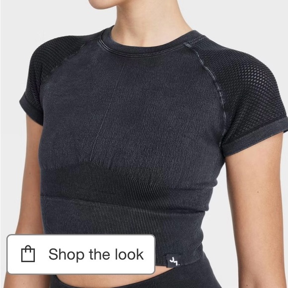 NWT JoyLab Women’s Seamless Crop Short Sleeve Shirt Size XS Flexible Knit Black - Picture 5 of 13